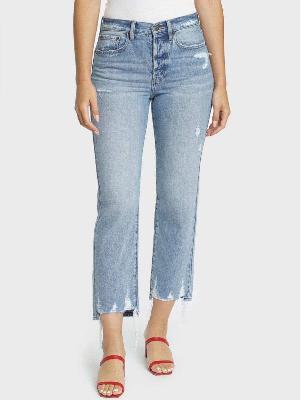 Pistola Charlie High-Rise Distressed Straight Leg Cropped Jeans Size 26
